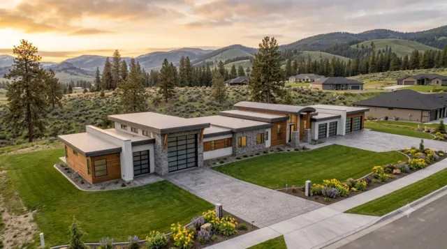Aerial view of a single-storey estate home