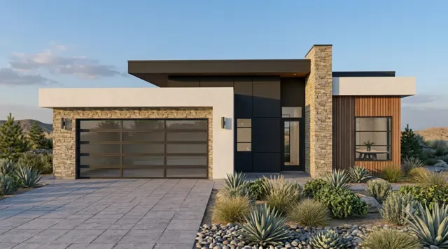 Contrast House — white stone and black accents